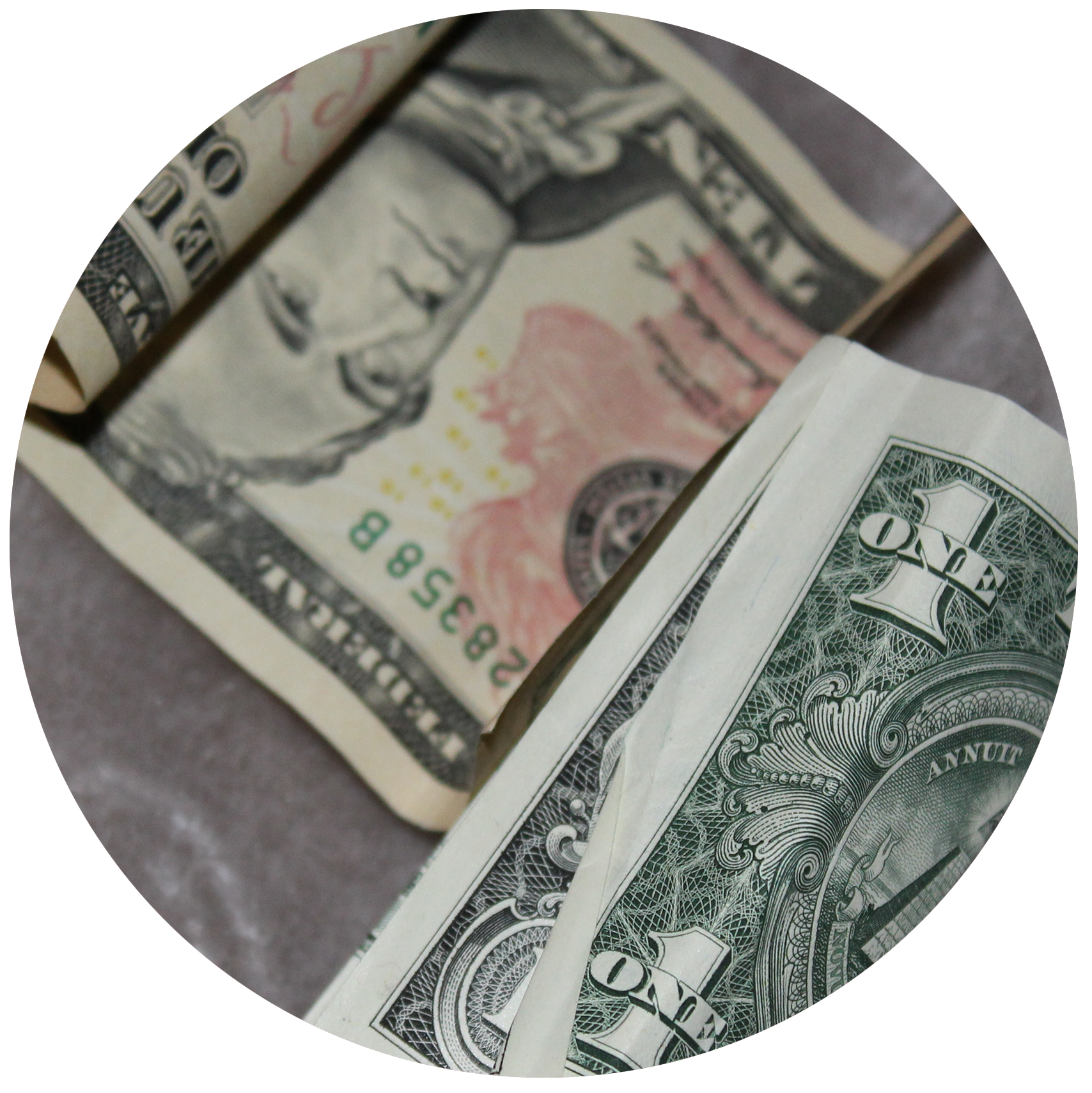 two wrinkled dollar bills